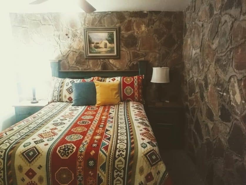 Bedroom inside New Mexico cabin