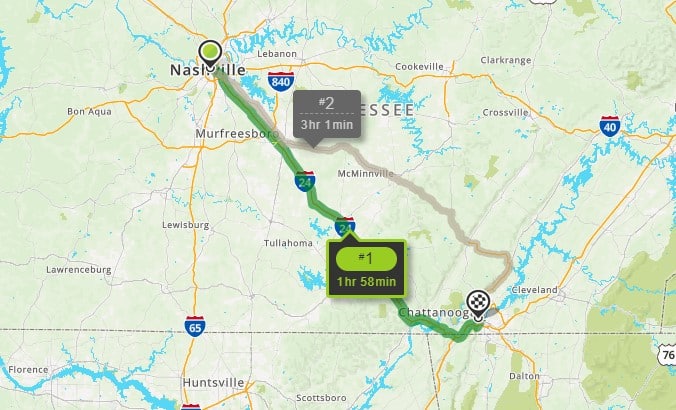 Distance from Nashville to Chattanooga Map picture