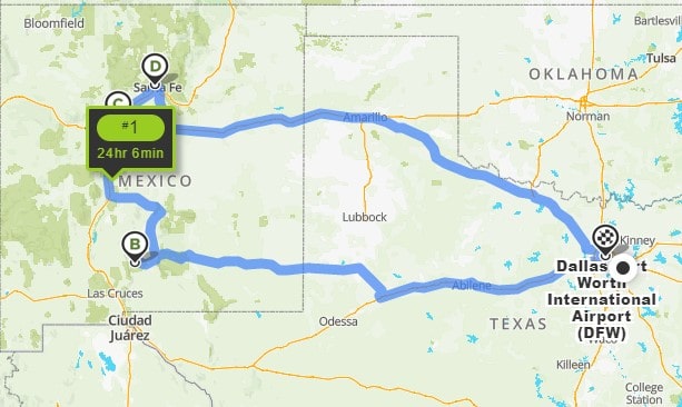 Dallas to New Mexico Road Trip Map 
