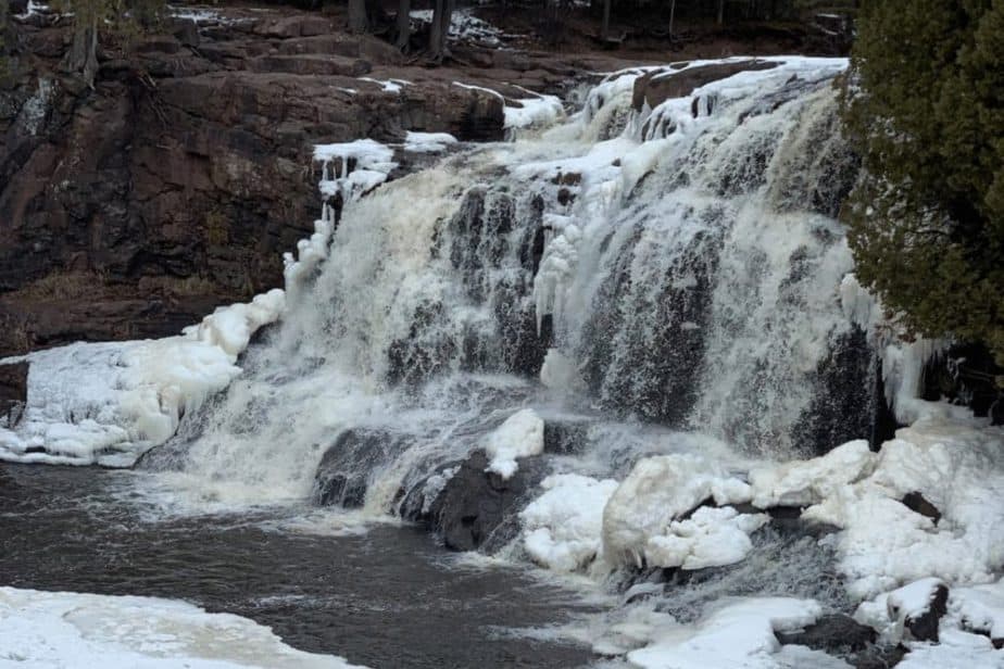 frozen waterfall at Gooseberry Falls 