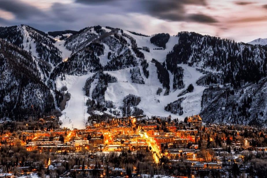 ski hill at Christmas time in aspen, CO