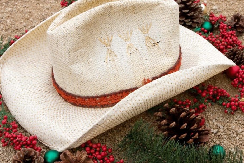 cowboy hat with christmas decor at Fort Worth Stockyards