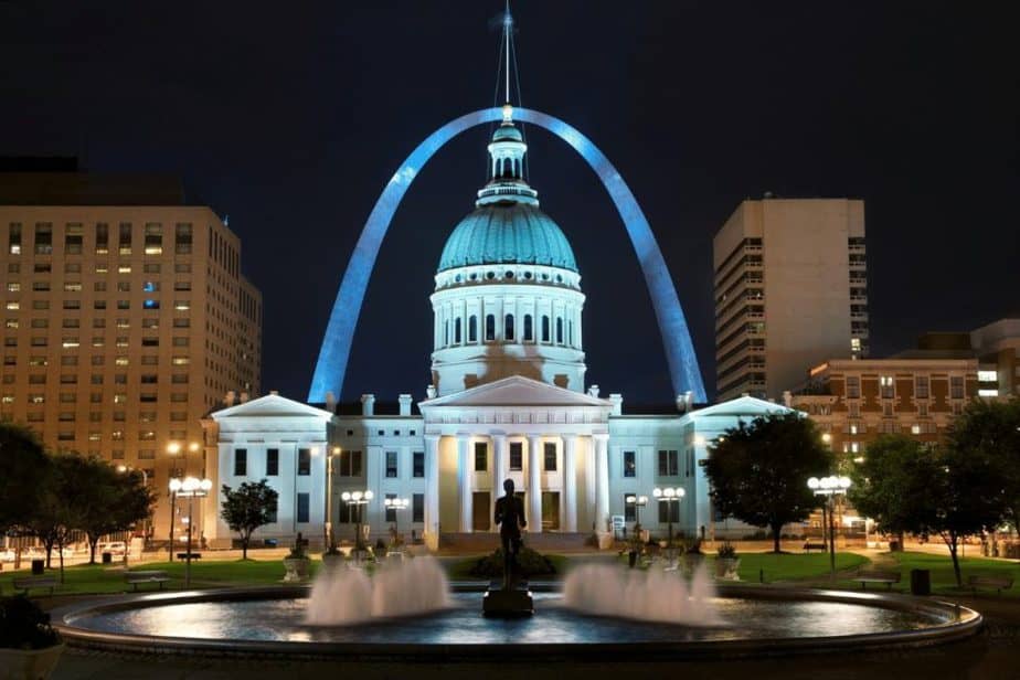 st. louis capitol building with the gateway arch in the background