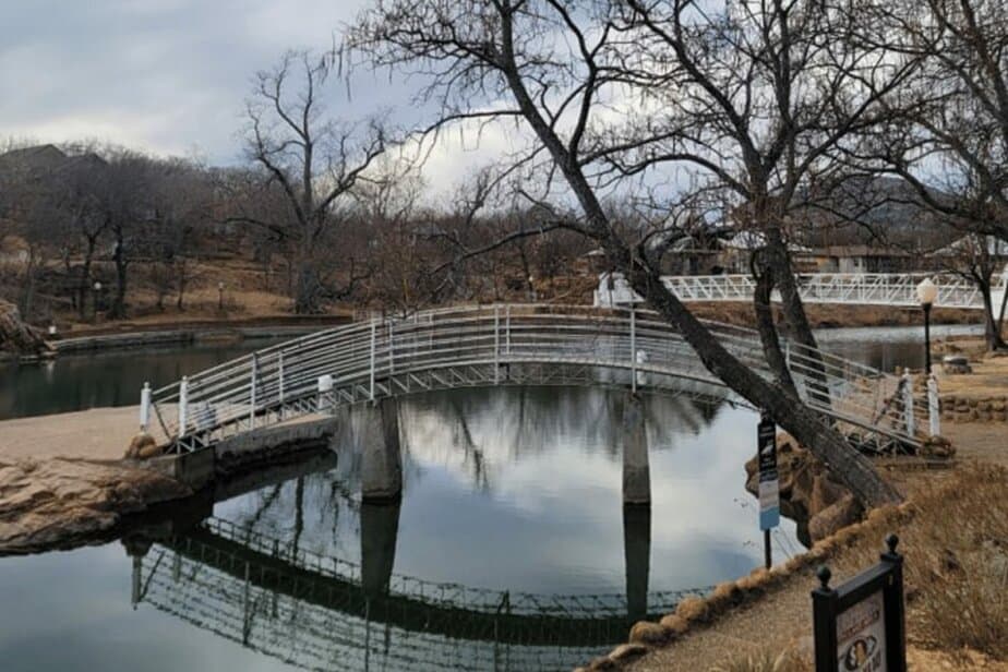 bridge over bath lake in medicine park 