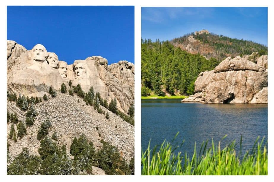 Mount Rushmore and  lake at Custer State Park 