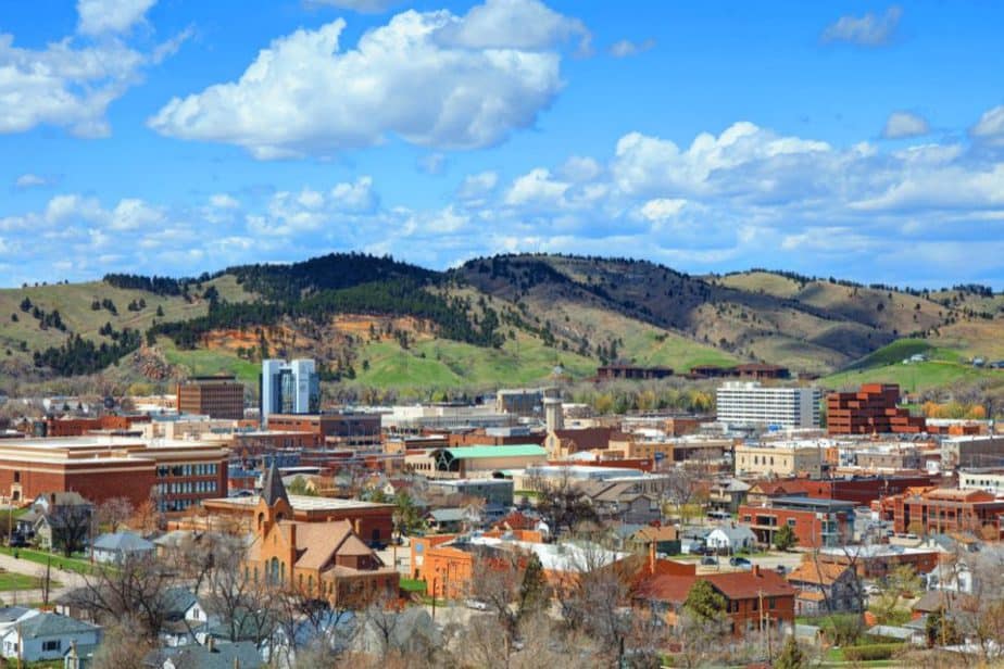 Rapid City with green hills behind it 