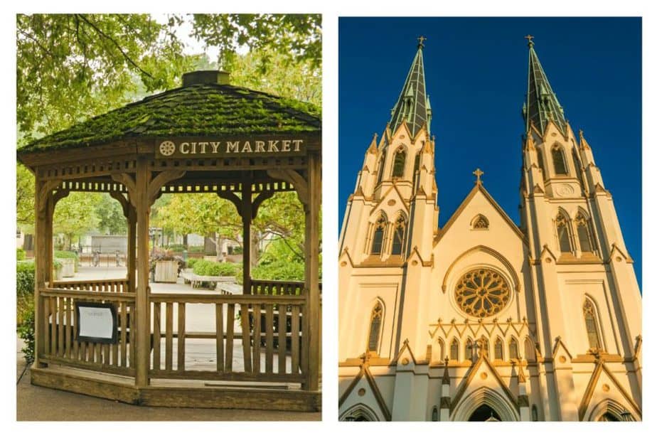 Savannah's city market and the Cathedral Basilica of St. John the Baptist