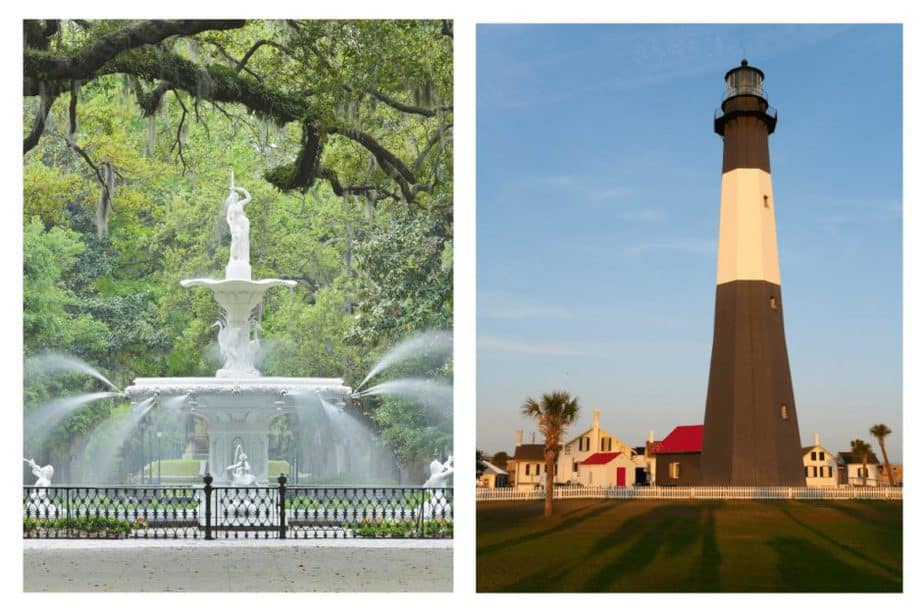 forsyth park and lighthouse on tybee island during weekend in Savannah