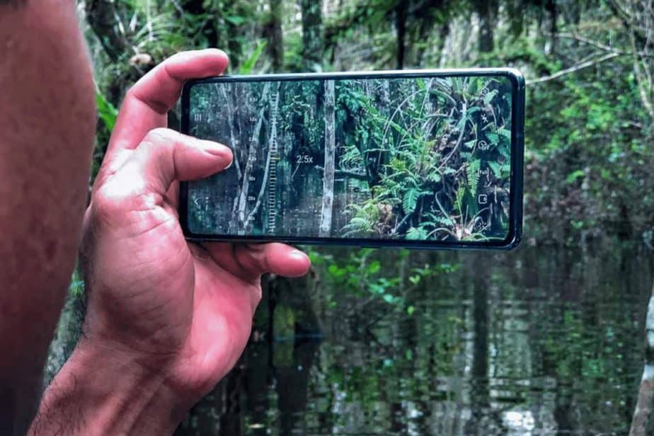 photo of a man taking a picture with his phone in the everglades national park during an adventurous swamp walk in florida 