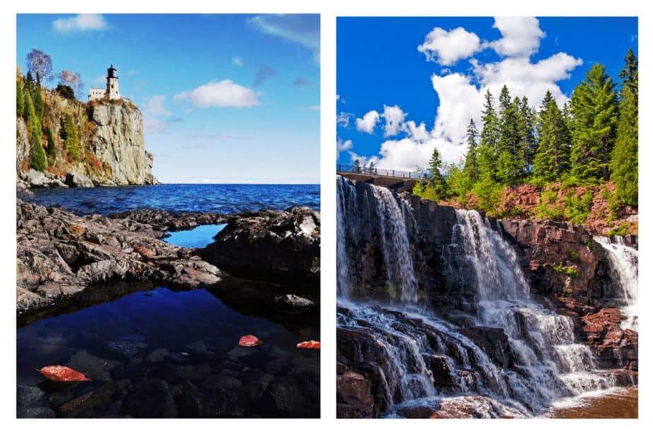 Split rock lighthouse and waterfall along the MN north shore- a perfect usa road trip 