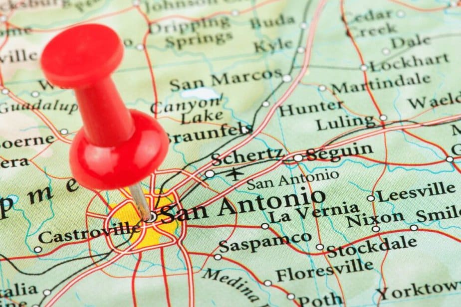 Map of San Antonio with red pin