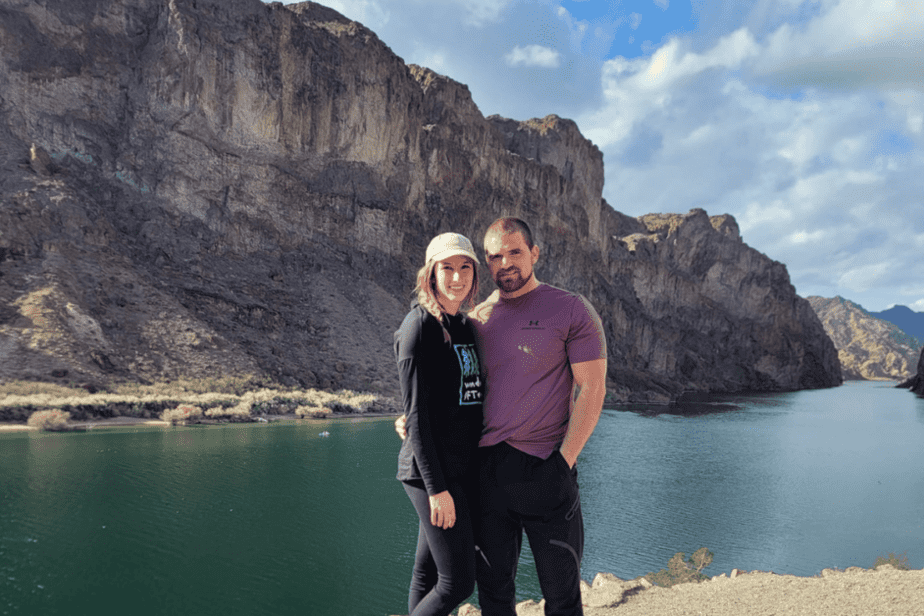 two people standing at the colorado river overlook during kayak tour to emerald cave