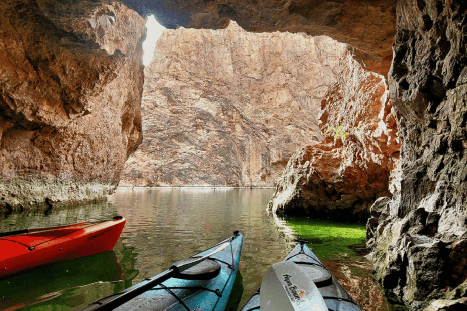kayaks inside the emerald cave