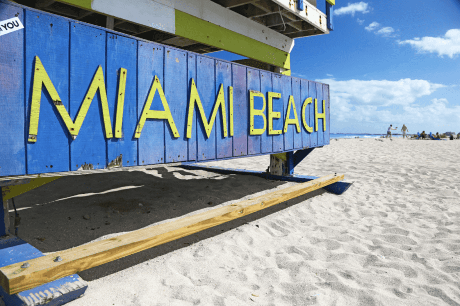 miami beach sign on life guard stand