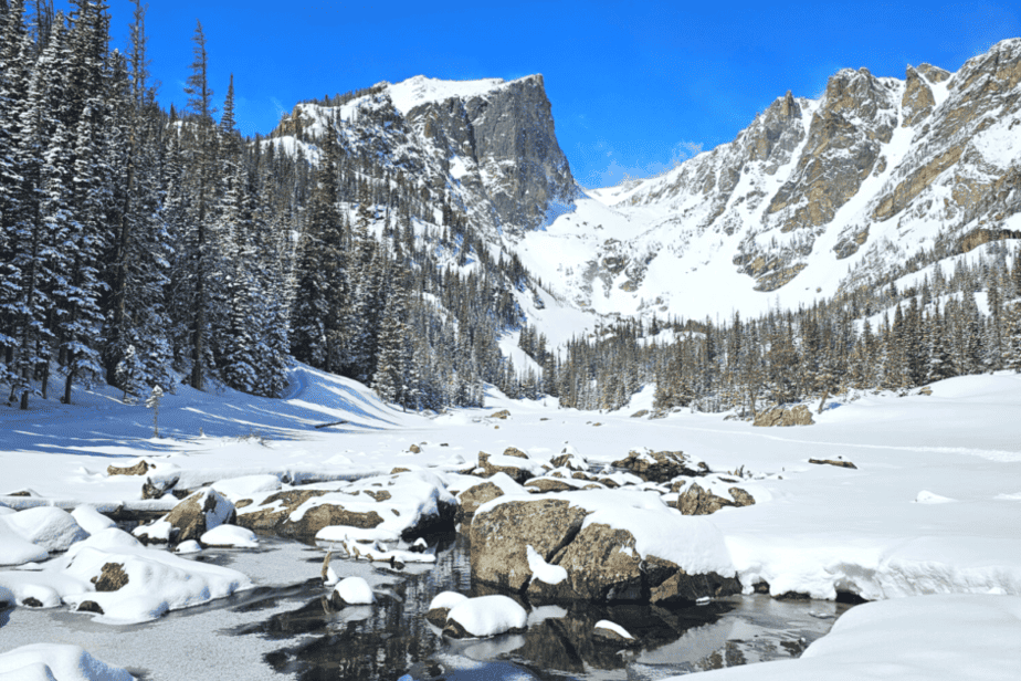 Dream Lake at Rocky Mountain National Park during one weekend in denver