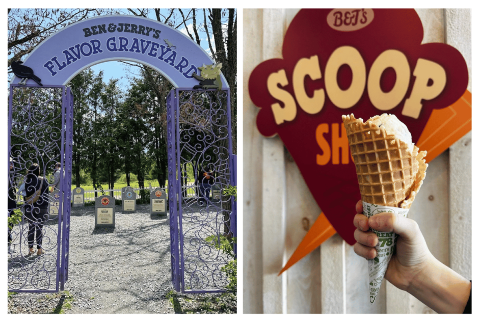 Ben and Jerry's flavor boneyard and ice cream cone with dogs in stowe vermont