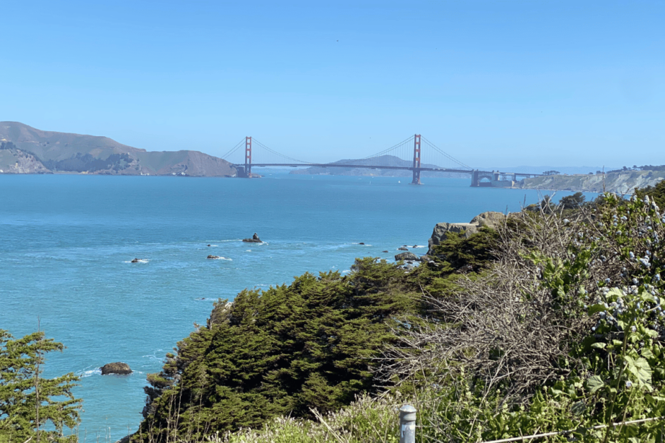 view of the golden gate bridge on hike in san Francisco 