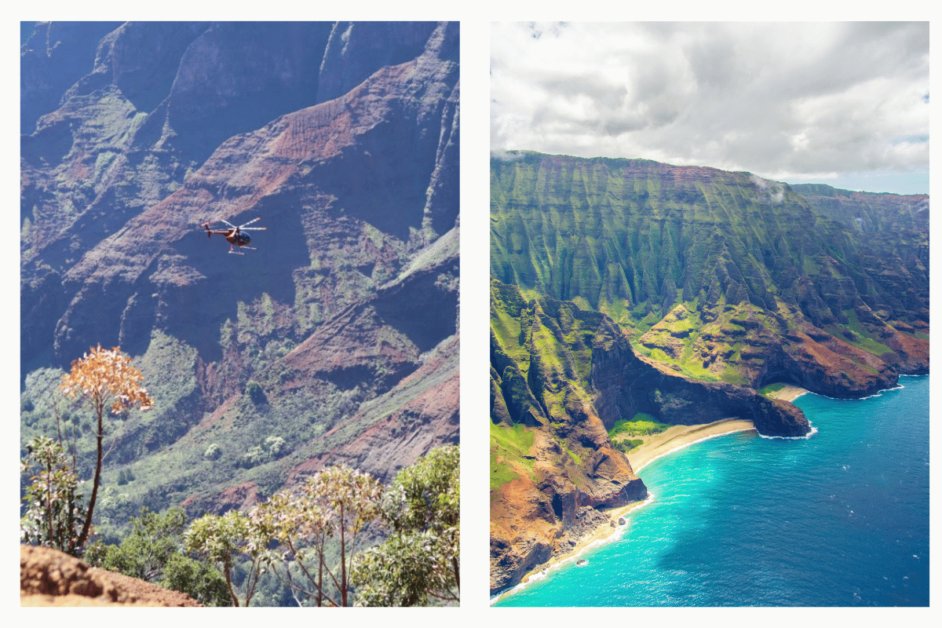 helicopter in Kauai napali coast during secluded honeymoon in the usa