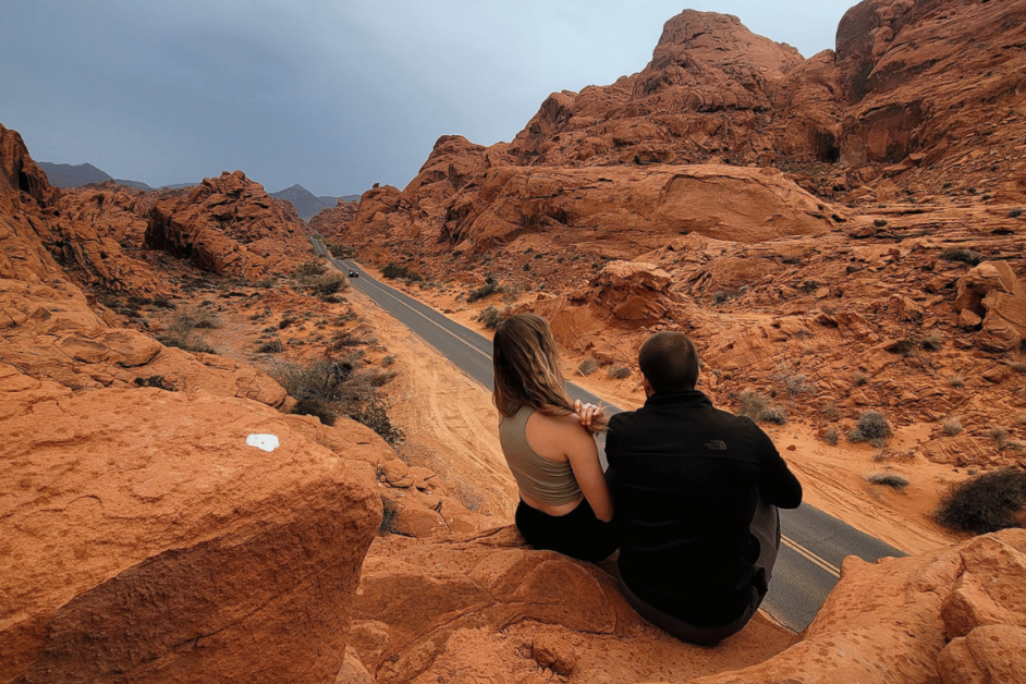 two people sitting at valley of fire state park near las vegas