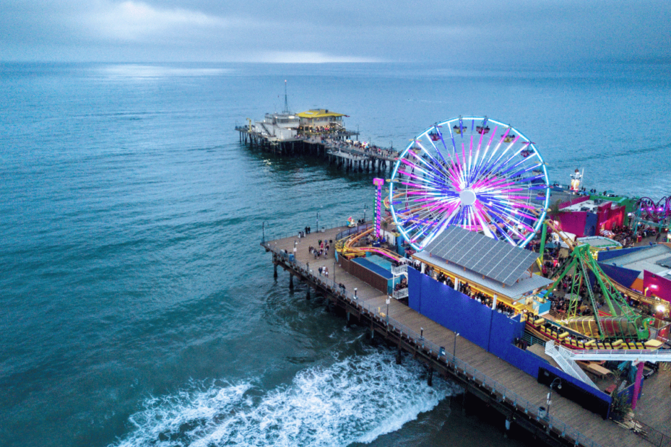 santa monica pier from above- end of route 66 road trip