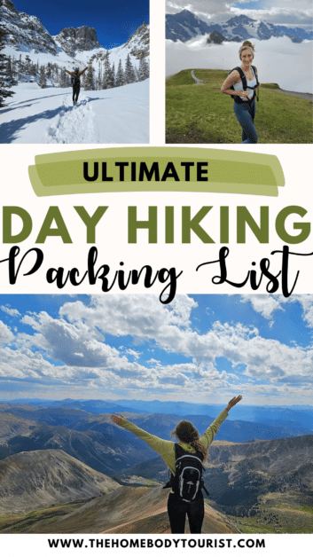 day hiking packing list pin for pinterest. 