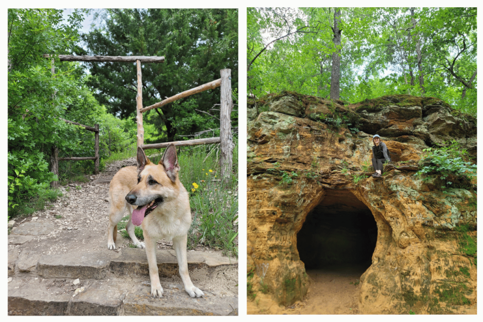 Lake texoma hike with dog and a cave. 
