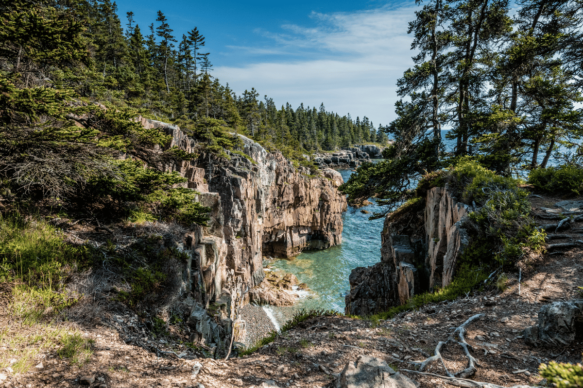 Acadia National Park overlook of the ocean.