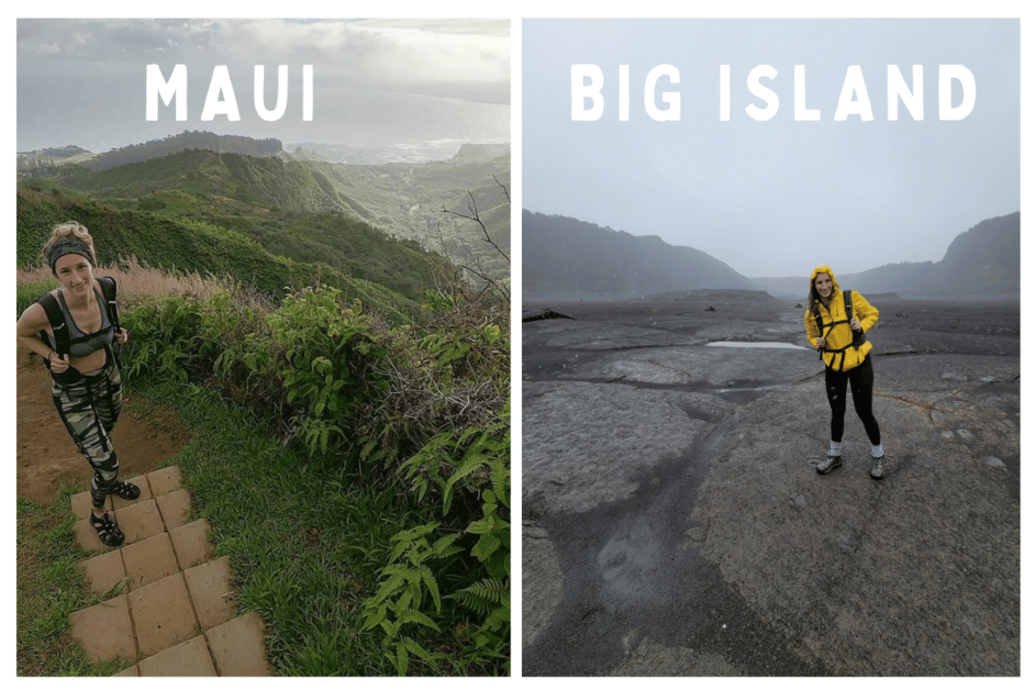 Two different hikes. One on Maui with a view and one on the Big Island on a volcano.