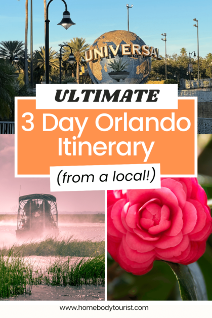 Pictures of different attractions for a 3 day Orlando weekend trip pin for pinterest. 