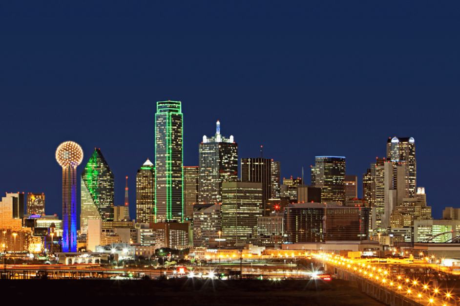 Dallas, TX skyline at night. 