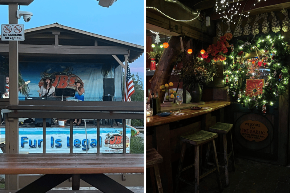 JB's Fishcamp and a bar inside The Garlic in New Smyrna Beach.