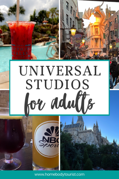 Different pictures from adult activities in Universal Studios, Orlando for a Pin for Pinterest. 