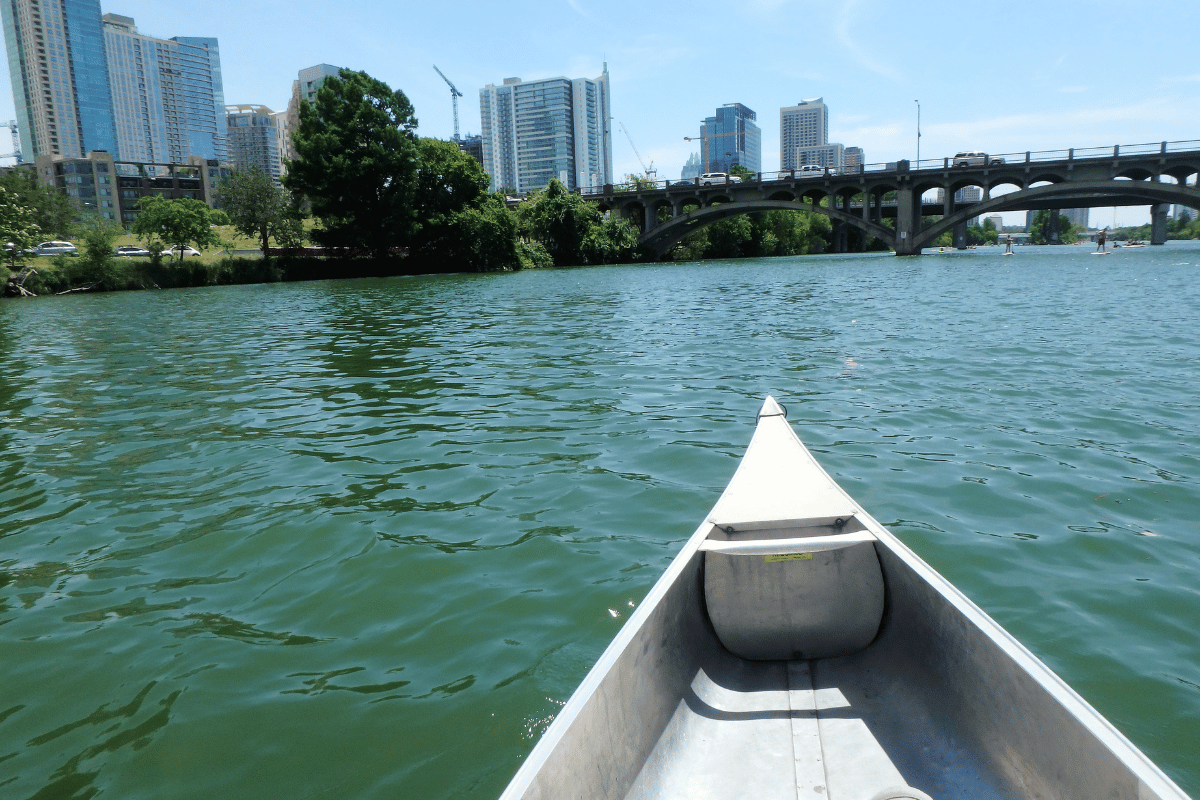 A picture of a kayak in Lady Bird Lake in Austin, Texas
