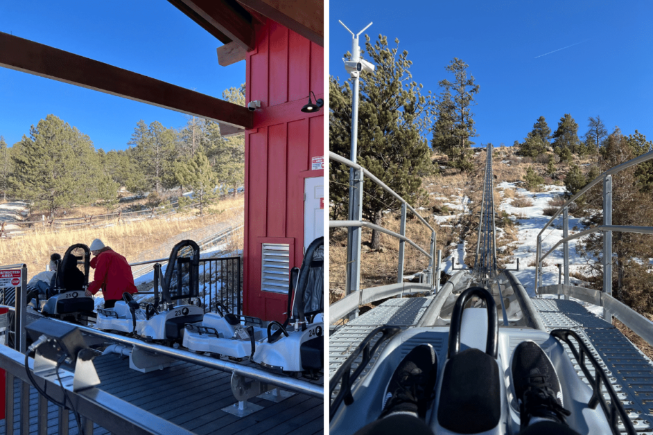 Two images of the Mustang Mountain Coaster in Estes Park