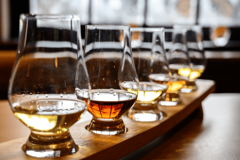 Whiskey tasting flight. 