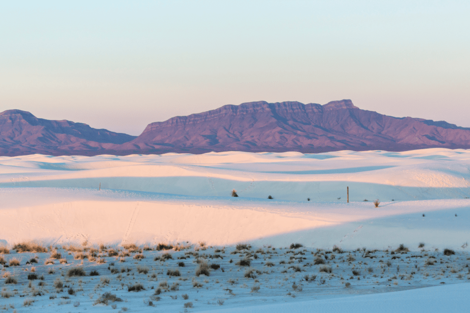 white sands national park at sunrise. 