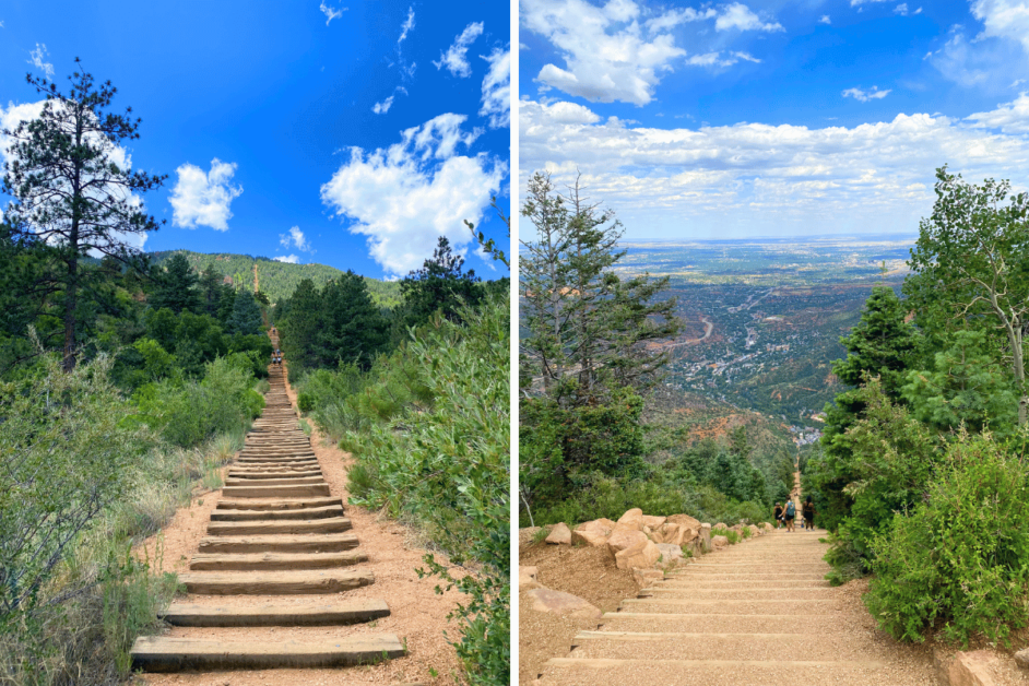 Two images of the Manitou Incline in Manitou Springs, Colorado