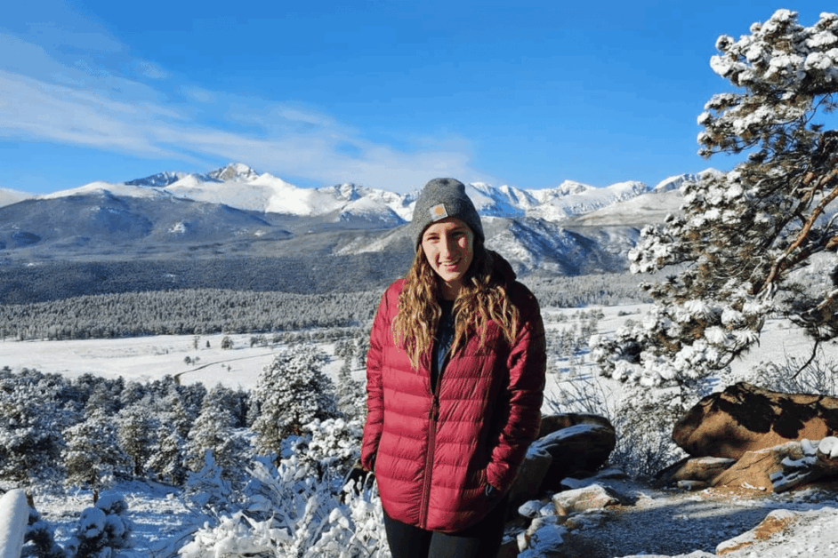 girl at rocky mountain national park in april. 