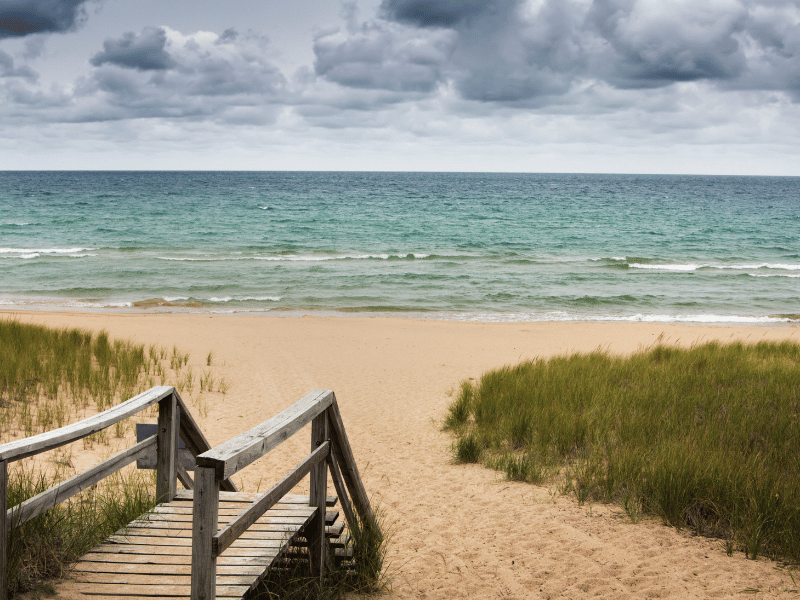 boardwalk at beach in door county, WI. 