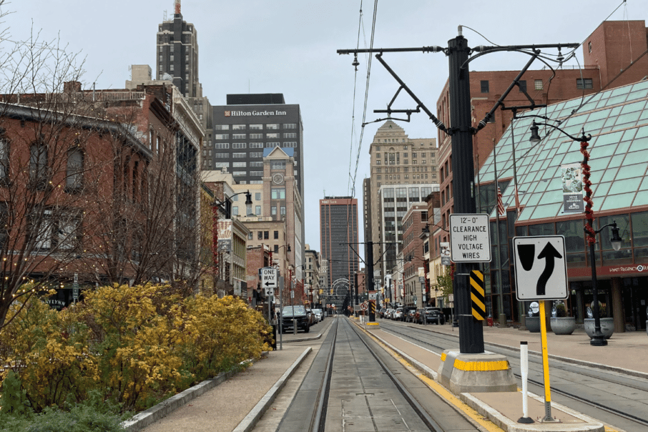 downtown street during weekend getaway to buffalo, ny.