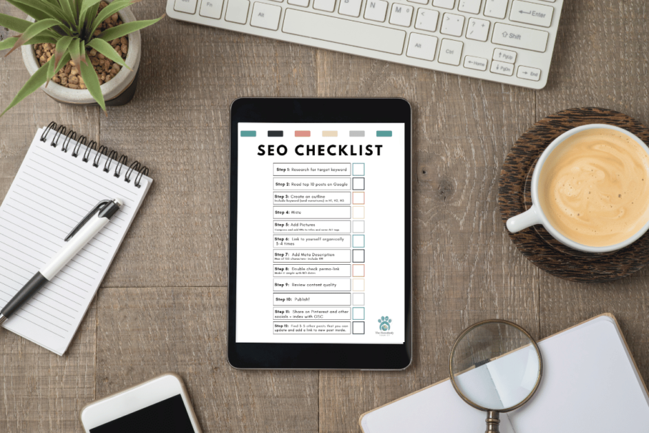 free printable SEO checklist for beginner bloggers. 