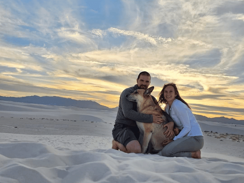 white sands national park at sunset.