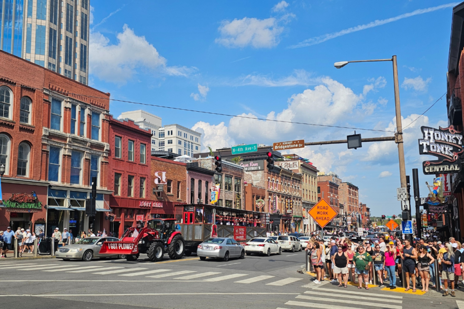 Broadway street in Nashville during the daytime during a Nashville Bachelorette Party. 