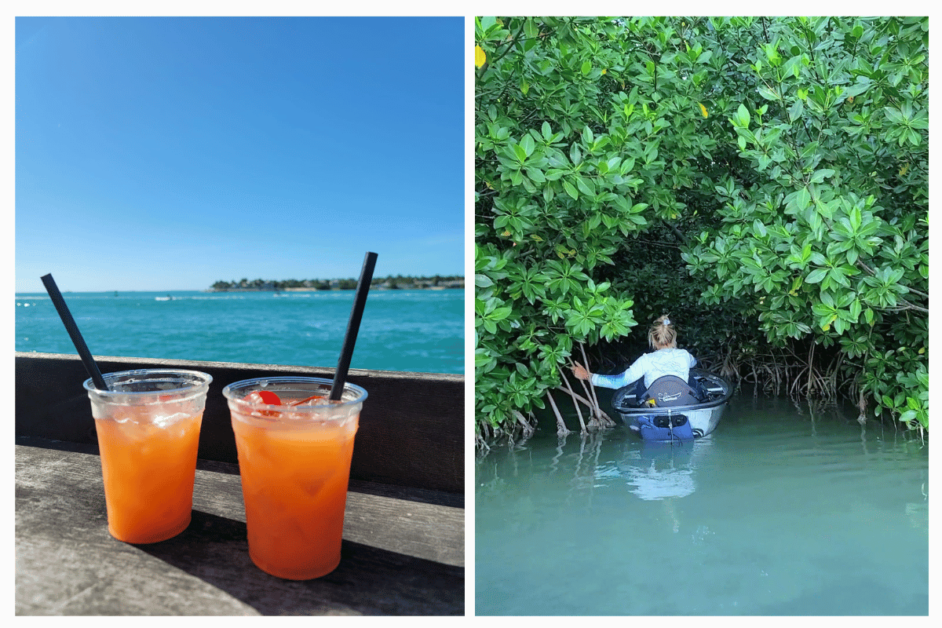 drinks at oceanfront key west bar and kayaking through the mangroves.