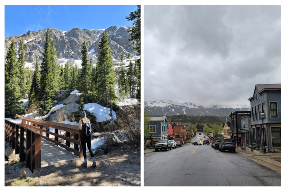 hiking and downtown shopping in breckenridge, Colorado. 