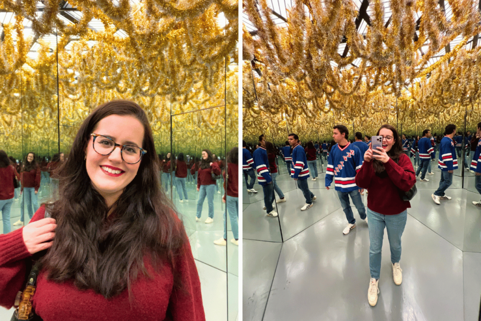 Two photos of the Infinity Room at the Museum of Illusions Denver