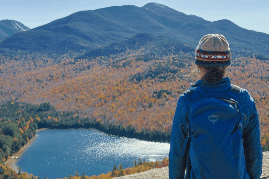 Girl hiking Mt. Jo in the Adirondack mountains. 