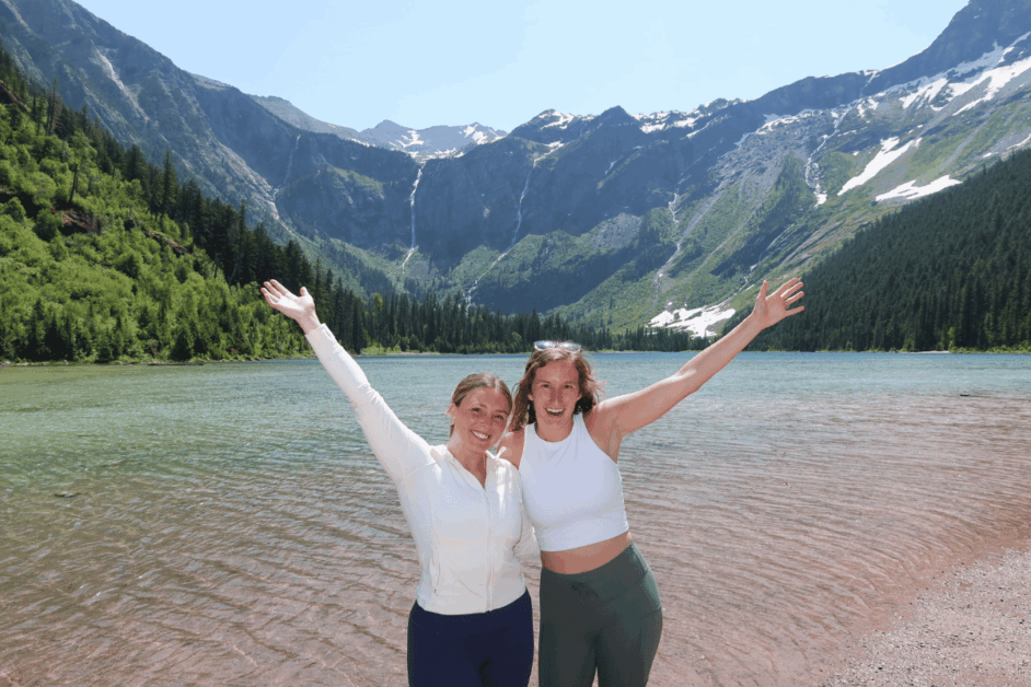2 girls at Avalanche lake in glacier national park.