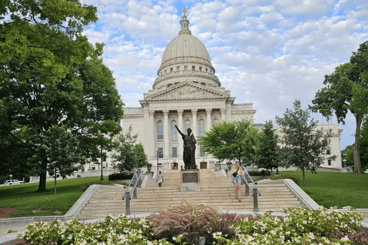 madison wisconsin capitol building during one day in madison.