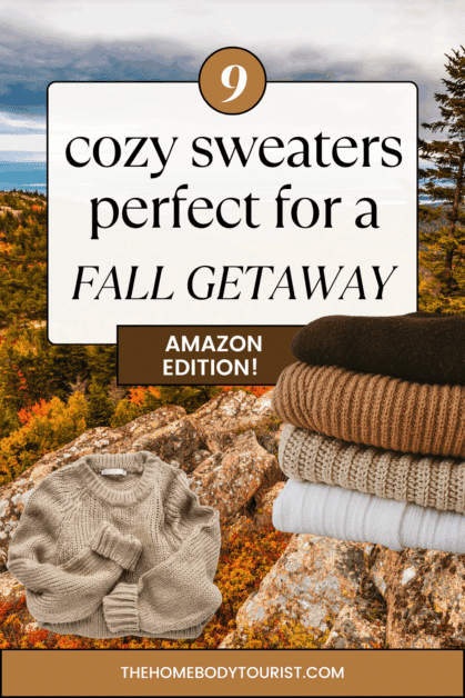 cozy sweaters to wear for fall adventures by destination pin for pinterst.